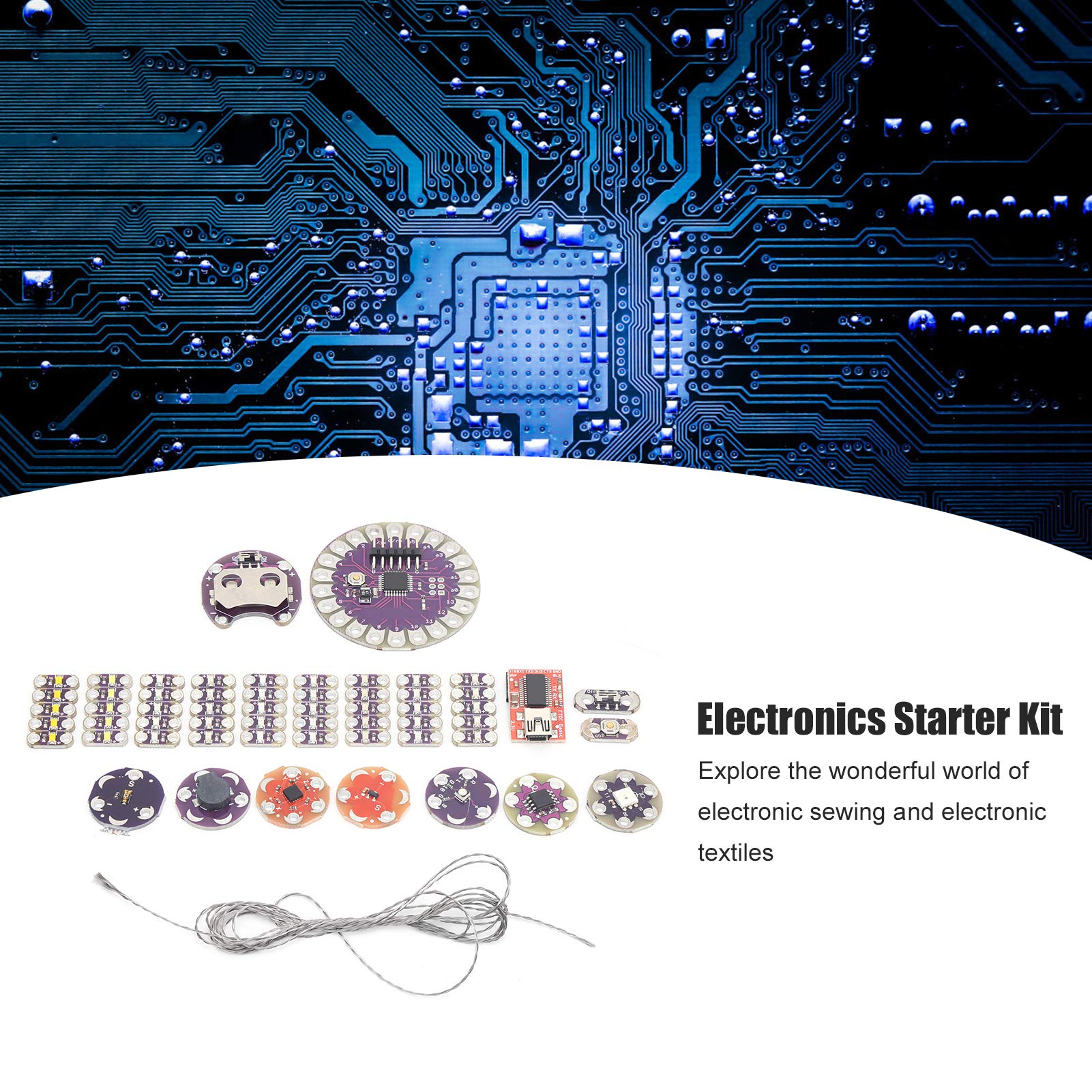 Breadboards Starter Kit 2.7V-5.5V Electronics Component Starter Kit Breadboard Jumper Wires Kit Conductive Thread Set Electronic Fun Kit Development Board