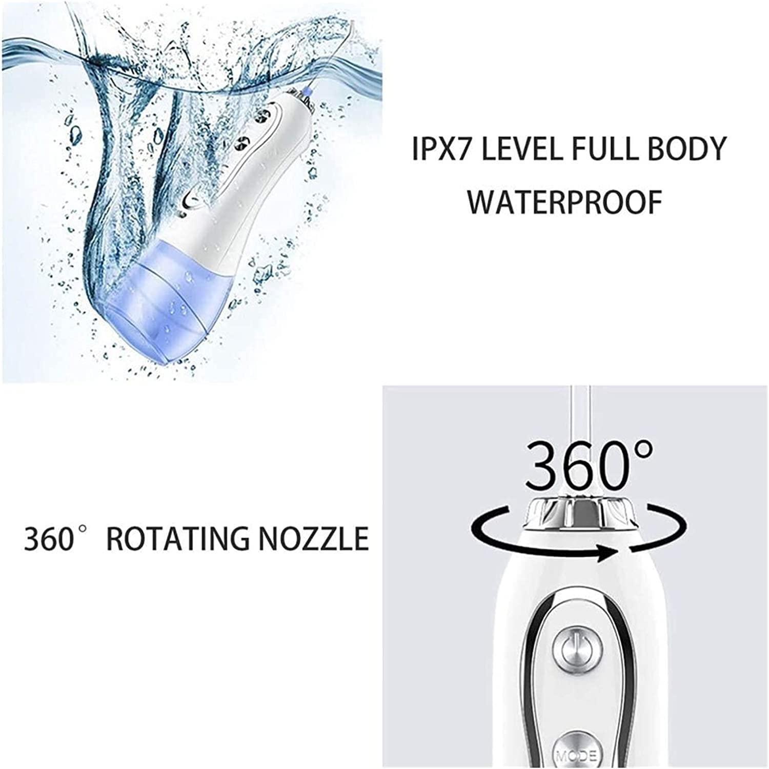 GIENEX Water Flosser Cordless Dental Oral Irrigator - 300ML Portable and Rechargeable IPX7 Waterproof 5 Modes Water Flosser with Cleanable Water Tank for Home and Travel, Braces & Bridges Care