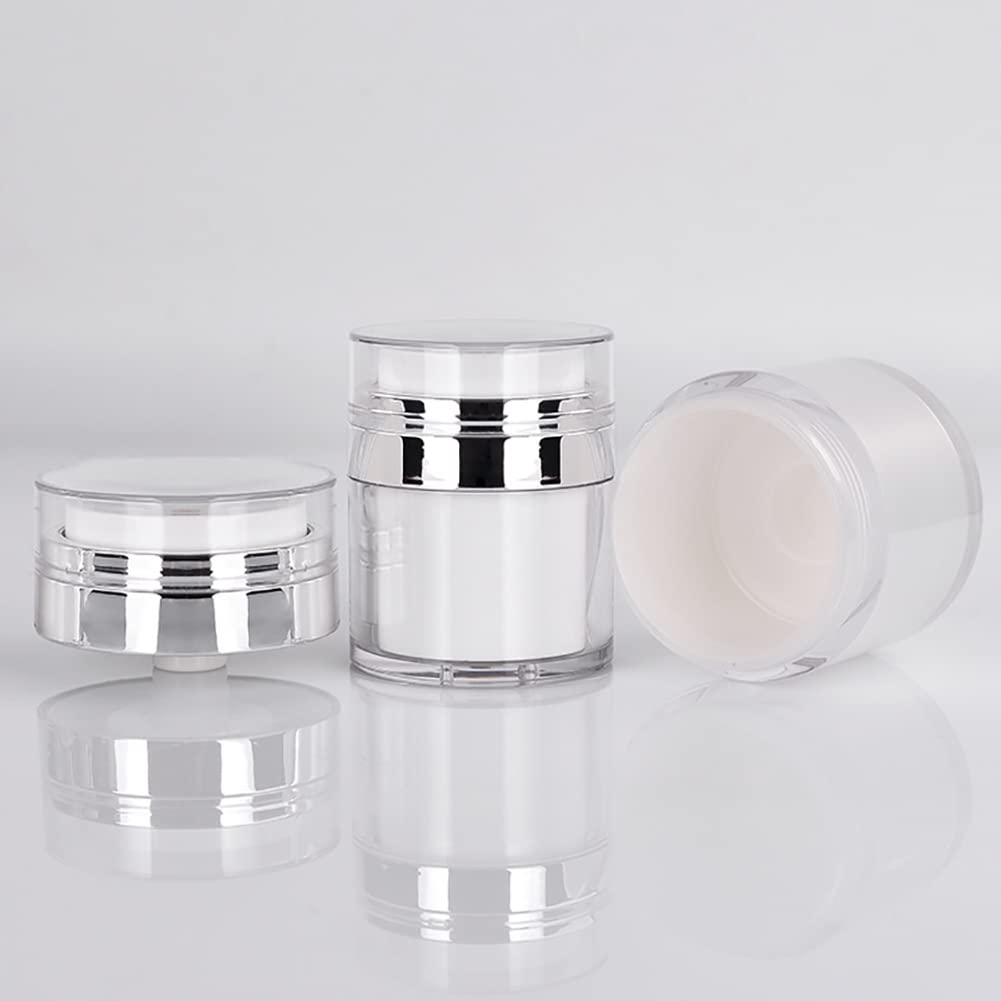 GSHLLO 3 Pcs 15g Airless Pump Jars Empty Cosmetic Jars Makeup Lotions Creams Travel Container Refillable Vacuum Bottles Portable Lotion Dispenser