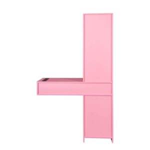 Binrrio Pink Wall Mount Hair Styling Barber Station, Beauty Salon Spa Furniture Set, Dressing Table Hair Salon Equipment, 3 Storage Shelf+2 Drawers+1 Cabinet+3 Heat Resistant Sleeves