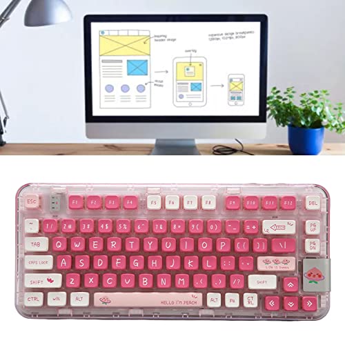 Wired Gaming Keyboard, 80 Keys Mechanical Keyboard Full Key Hot Swappable Pink Bluetooth RGB Backlight 2.4Ghz Wireless TypeC Wired for PC