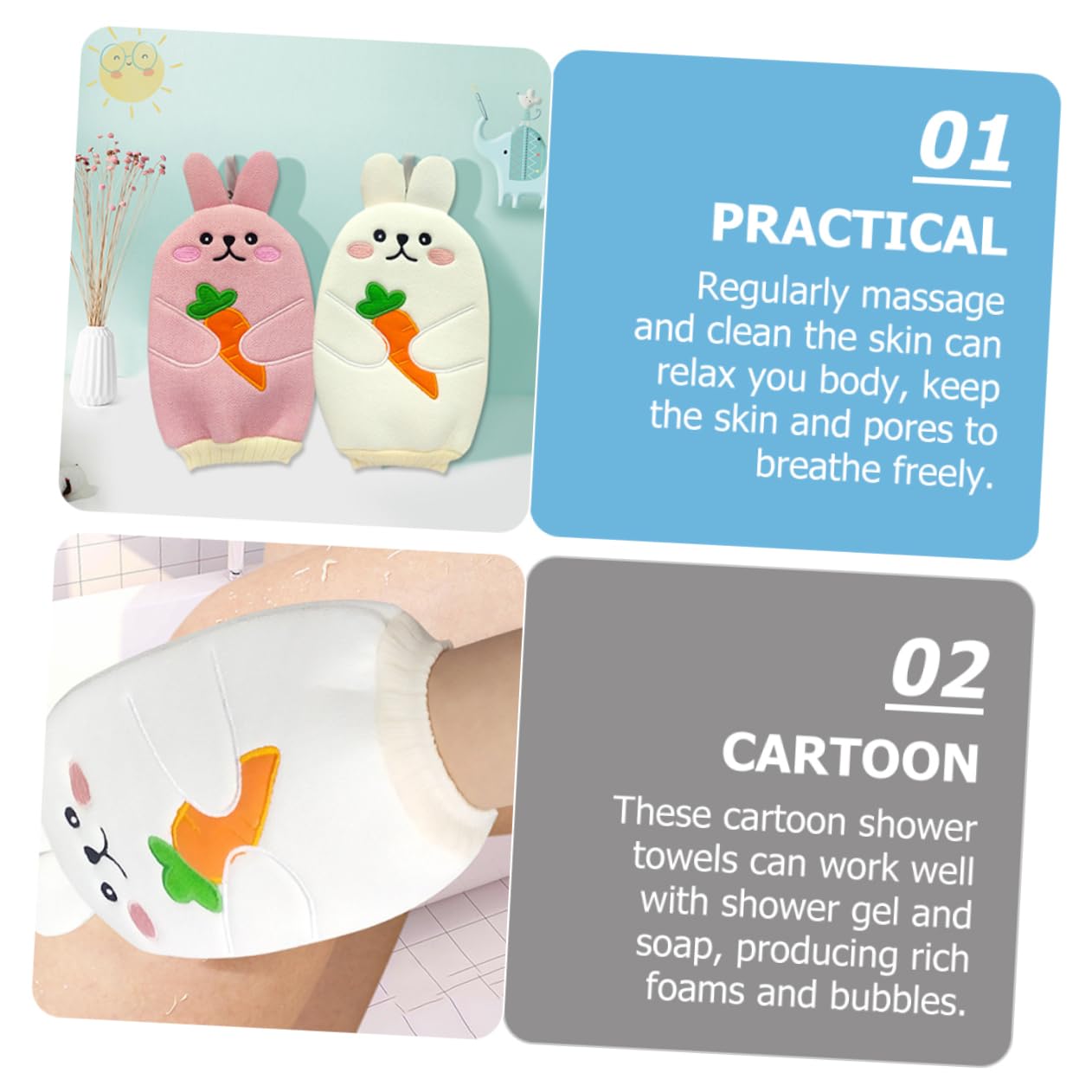 KOMBIUDA Exfoliating Gloves 2pcs Cartoon Bath Towel Loofah Hand Towel Plant Fibres Child Body Scrub Gloves