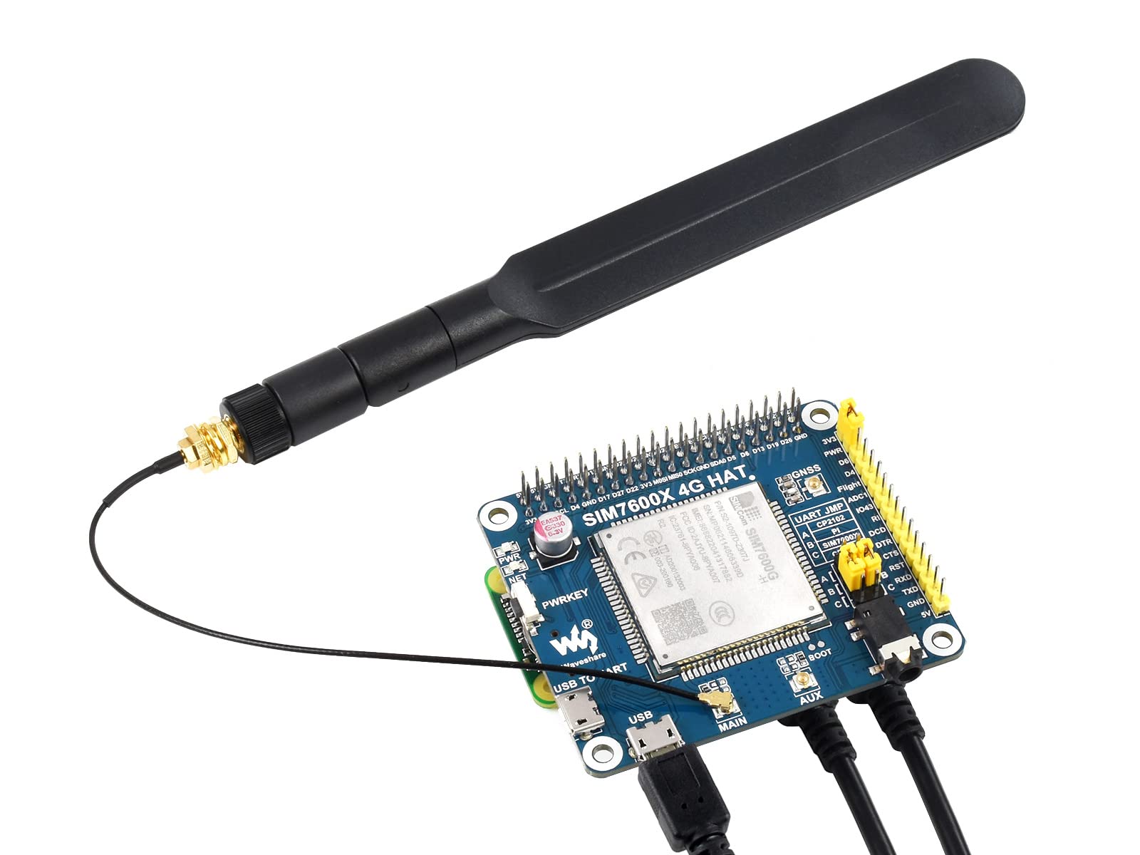 NGW-1Set 2G/3G/4G/GSM/GPRS/GNSS HAT for Raspberry Pi Based on SIM7600G-H Supports LTE CAT4 up to 150Mbps for Downlink Data Transfer