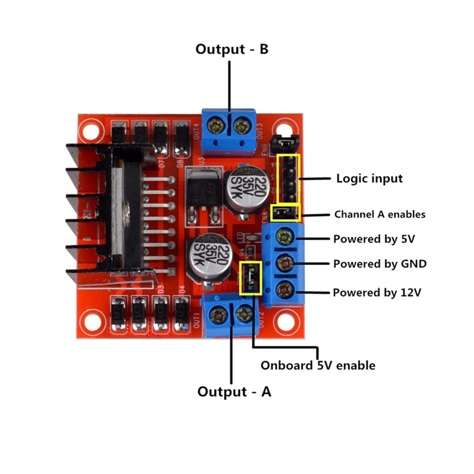 BIENKA L298N Driver Board Module L298N Stepper Motor Smart car Robot breadboard peltier High Power L298 DC Motor Driver Driver (Size : Mini-L298N)