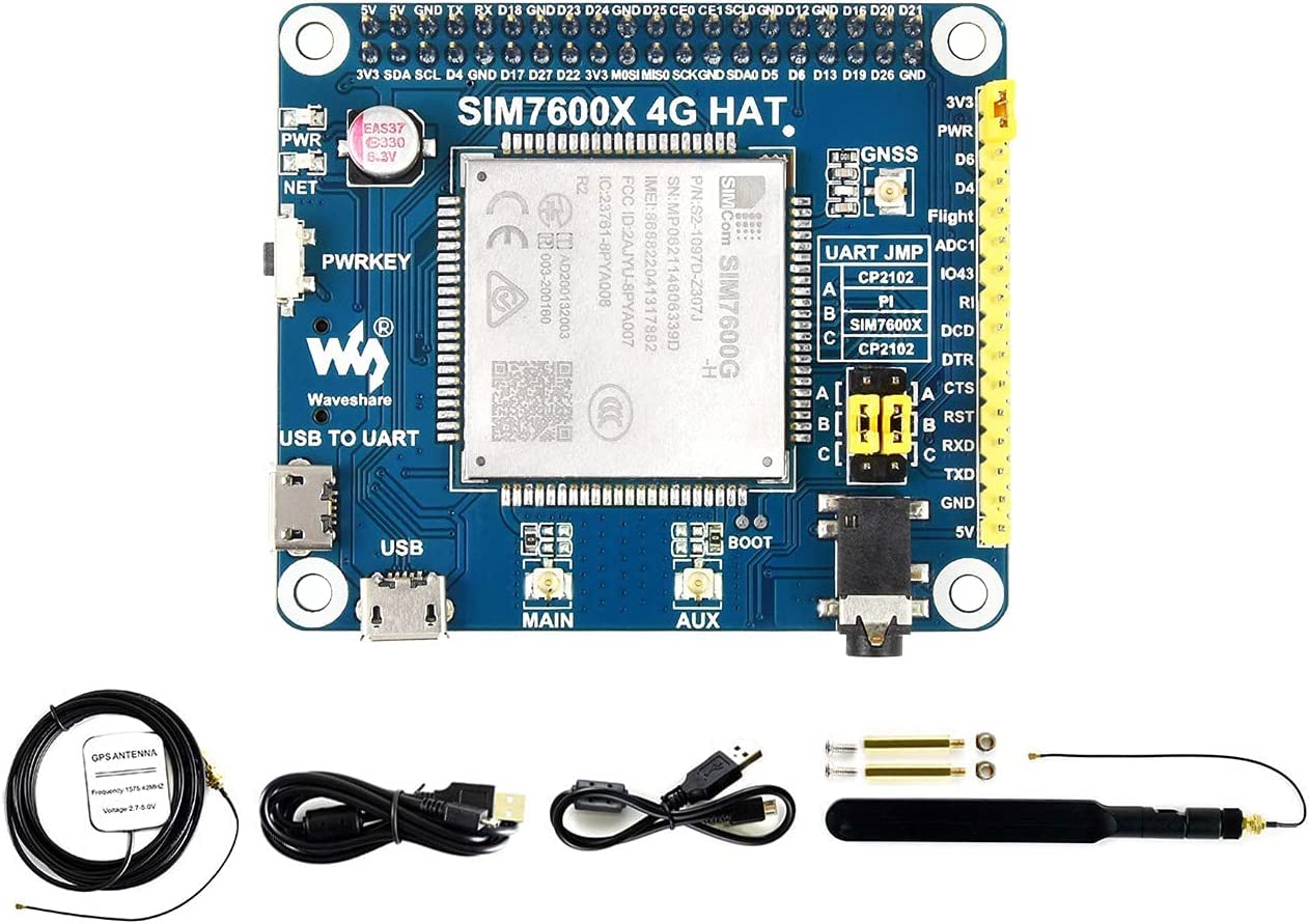 NGW-1Set 2G/3G/4G/GSM/GPRS/GNSS HAT for Raspberry Pi Based on SIM7600G-H Supports LTE CAT4 up to 150Mbps for Downlink Data Transfer