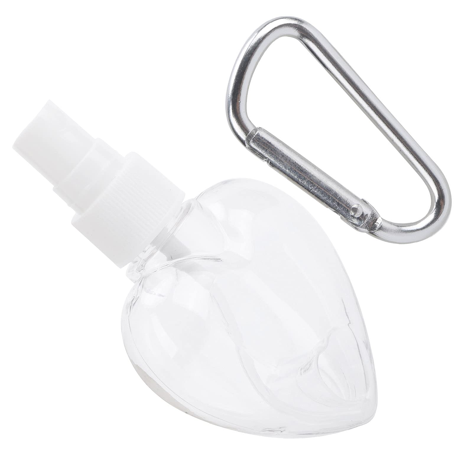 BORDSTRACT Travel Spray Bottle 50ml, Transparent Empty Heart Shape Plastic Containers for Camping, Hiking, Cleaning and Skin Care Atomizer with Keychain (White)