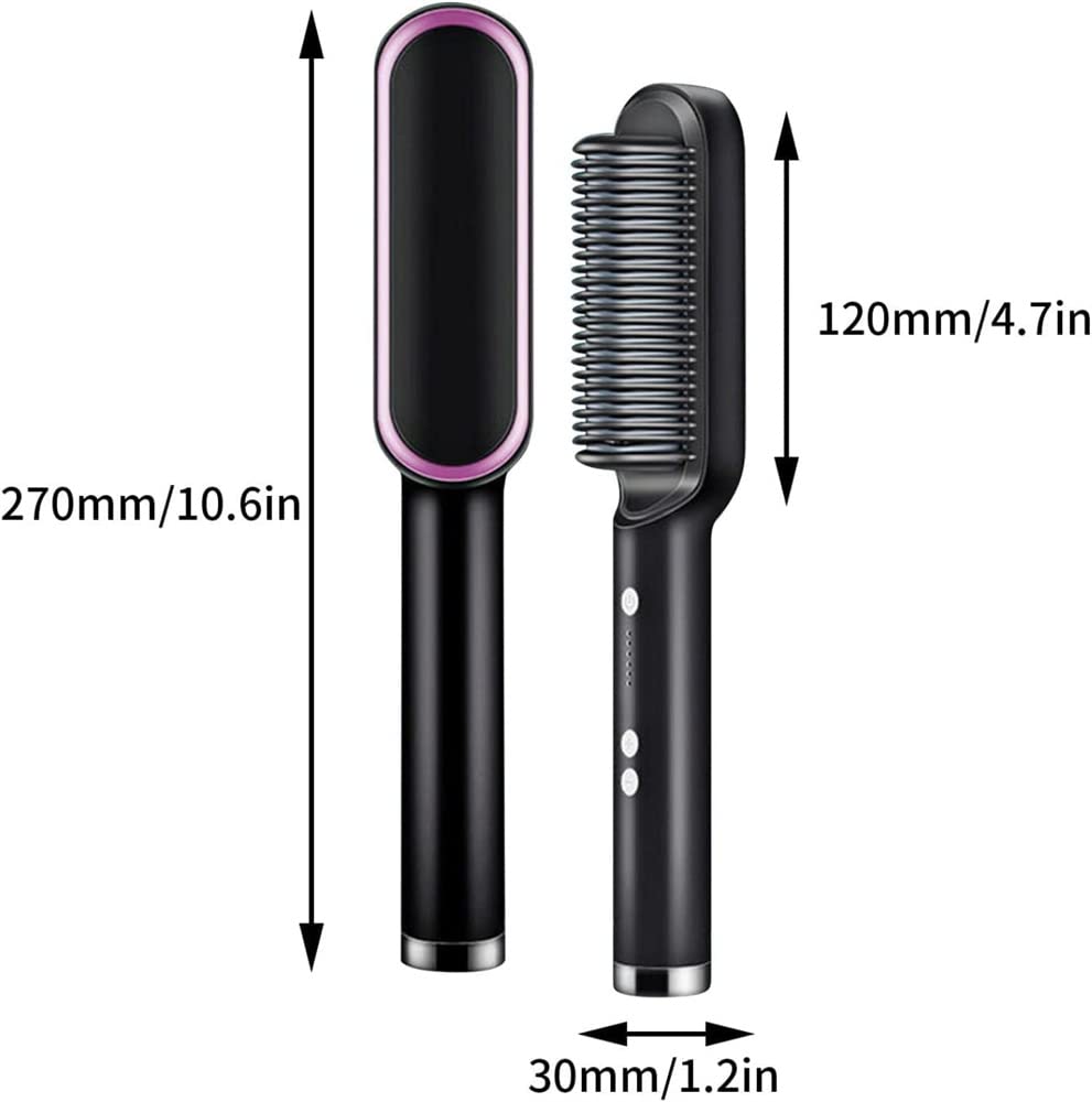 2023 Negative Ion Hair Straightener Styling Comb,5 Temp Settings 2 in 1 Hair Straightener Brush and Curler,Portable Electric Straightening Comb Heated Hair Brush,for Home Travel Salon (Green)