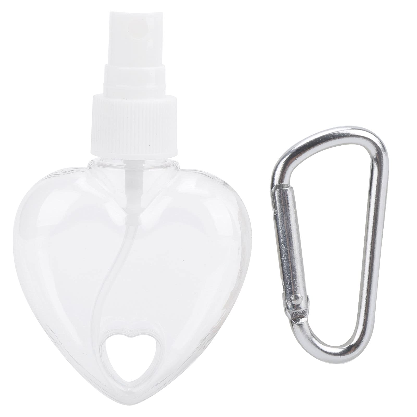 BORDSTRACT Travel Spray Bottle 50ml, Transparent Empty Heart Shape Plastic Containers for Camping, Hiking, Cleaning and Skin Care Atomizer with Keychain (White)