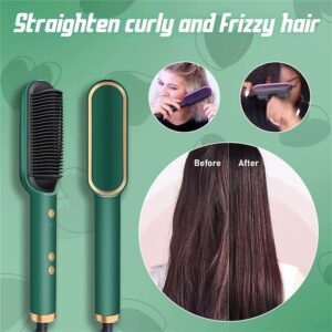 2023 Negative Ion Hair Straightener Styling Comb,5 Temp Settings 2 in 1 Hair Straightener Brush and Curler,Portable Electric Straightening Comb Heated Hair Brush,for Home Travel Salon (Green)