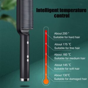 2023 Negative Ion Hair Straightener Styling Comb,5 Temp Settings 2 in 1 Hair Straightener Brush and Curler,Portable Electric Straightening Comb Heated Hair Brush,for Home Travel Salon (Green)