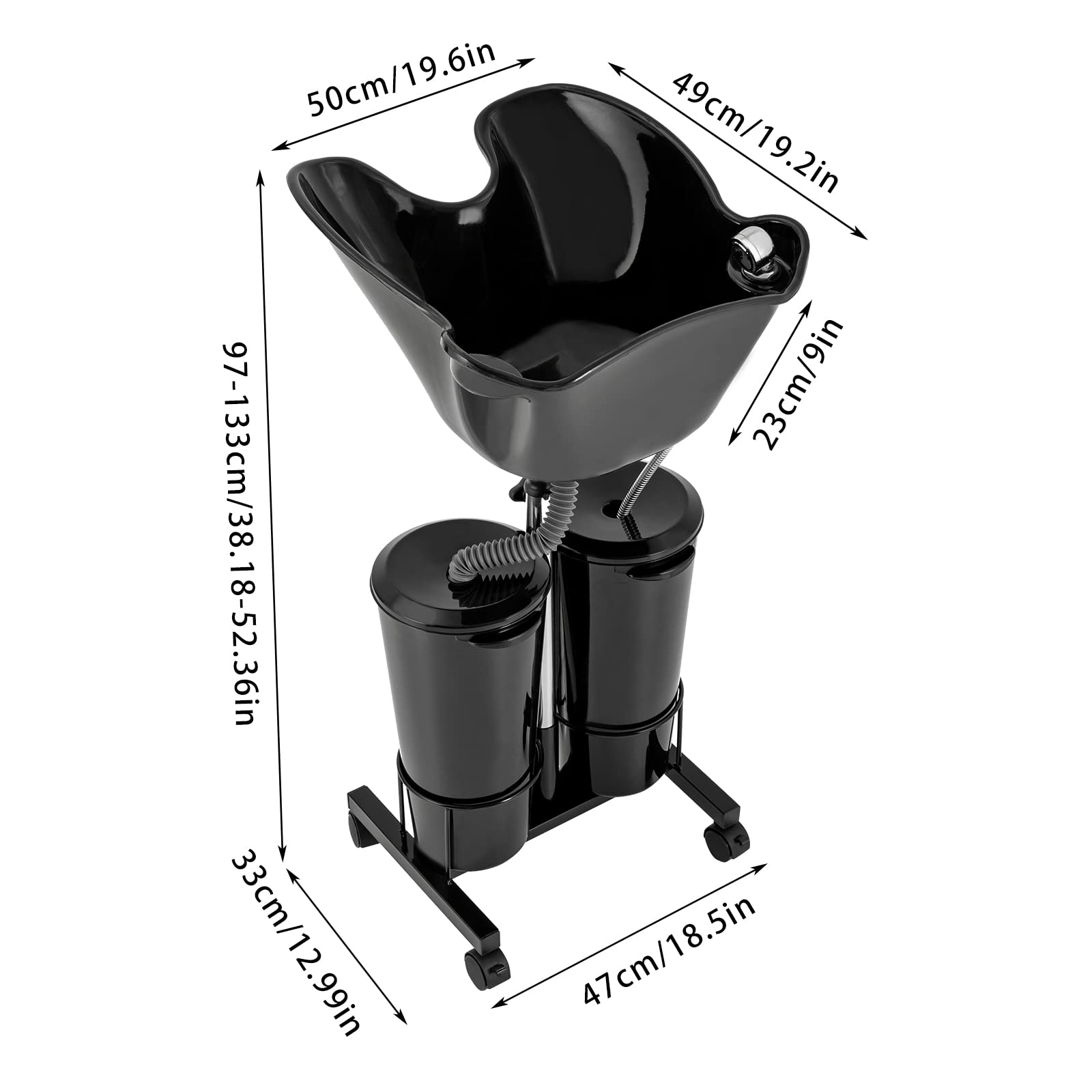 Shampoo Bowl Portable Salon Sink with Adjustable Height and Drain; Sprinkler with 2 Bucket Hair Washing Basin Salon Chair Barber Bowl Hair Salon Accessories