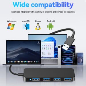 USB Hub 3.0, USB multiport Adapter,USB Port hub,USB Splitter for Laptop, PC, MacBook, Mac Pro, Mac Mini, iMac, Surface Pro and More (Black-USB 3.0/0.3m)