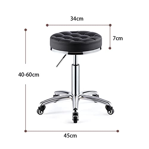 Rolling Salon Stool Swivel Beauty Chair Hairdresser Round Leather Cushion Adjustable Height Chair with Wheels And Gold Stainless Steel Base for Spa Work Office Massage Manicure Tattoo ( Color : Blue )