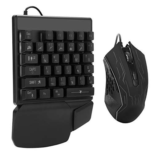 Zyyini OneHanded Keyboard Mouse Set, 35 Keys Single Hand Gaming Keyboard 7-Color Backlight Keyboard USB Ergonomic Mouse for Esports