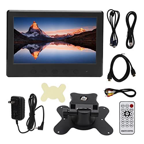 Akozon LED Color Video, 7 Inch TFT LED Monitor with VGA HD Multimedia AV BNC USB DC Input Portable HD Color Display with Speaker Remote Control 100‑240V(US Plug)