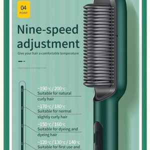 2023 New Negative Ion Hair Straightener Styling Comb, Portable 2 in 1 Hair Straightener Brush and Curler with 5 Temp/Fast Heating/Anti Scald for Home/Travel/Salon (Green)