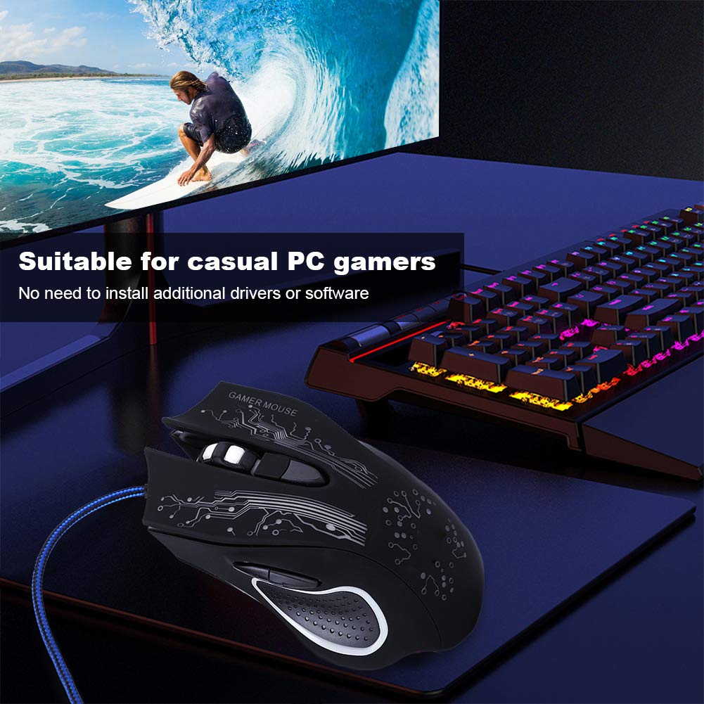 Zyyini Gaming Mouse, X11 USB Wired Mouse with LED Luminous, 6 Key Home Office Gaming Universal Mouse, for PC Computer Laptop - Plug & Play (Black)