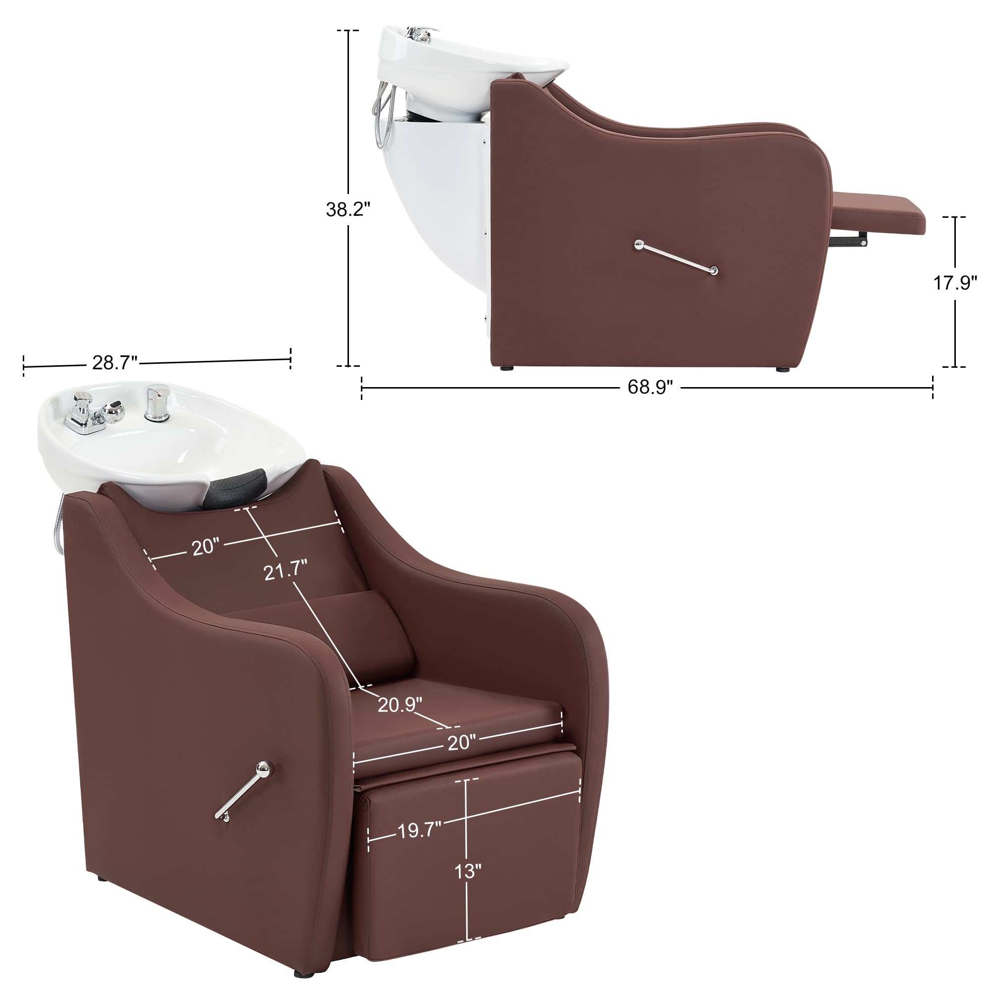 BarberPub Shampoo Barber Classic Chair, Ceramic Shampoo Bowl Sink Chair Station for Spa Beauty Salon 9090