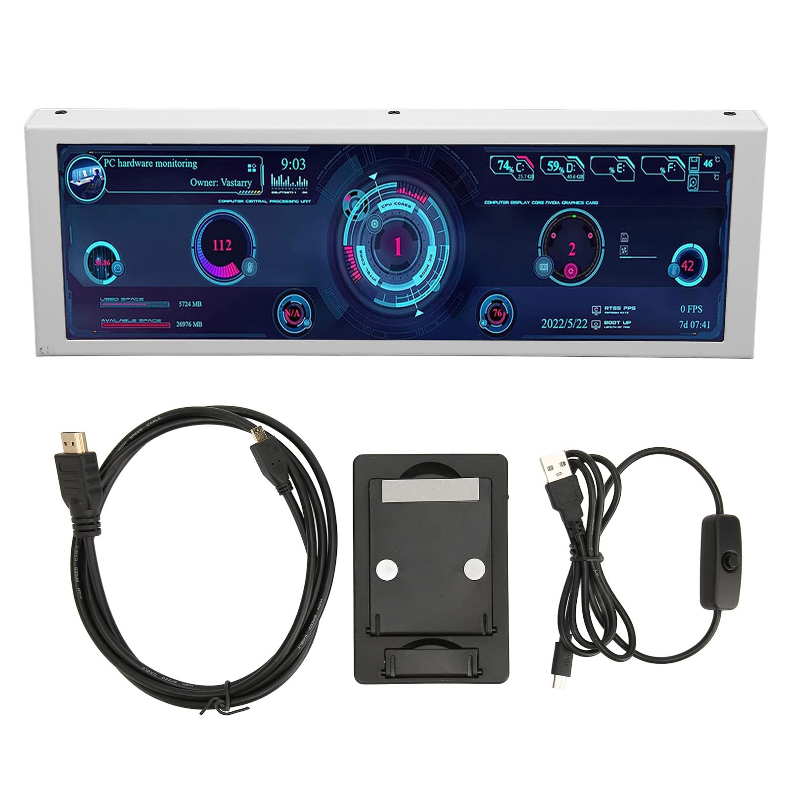 PC CPU Data Monitor, Theme Editor Computer CPU Monitor 7.9in IPS Auto Off for Chassis