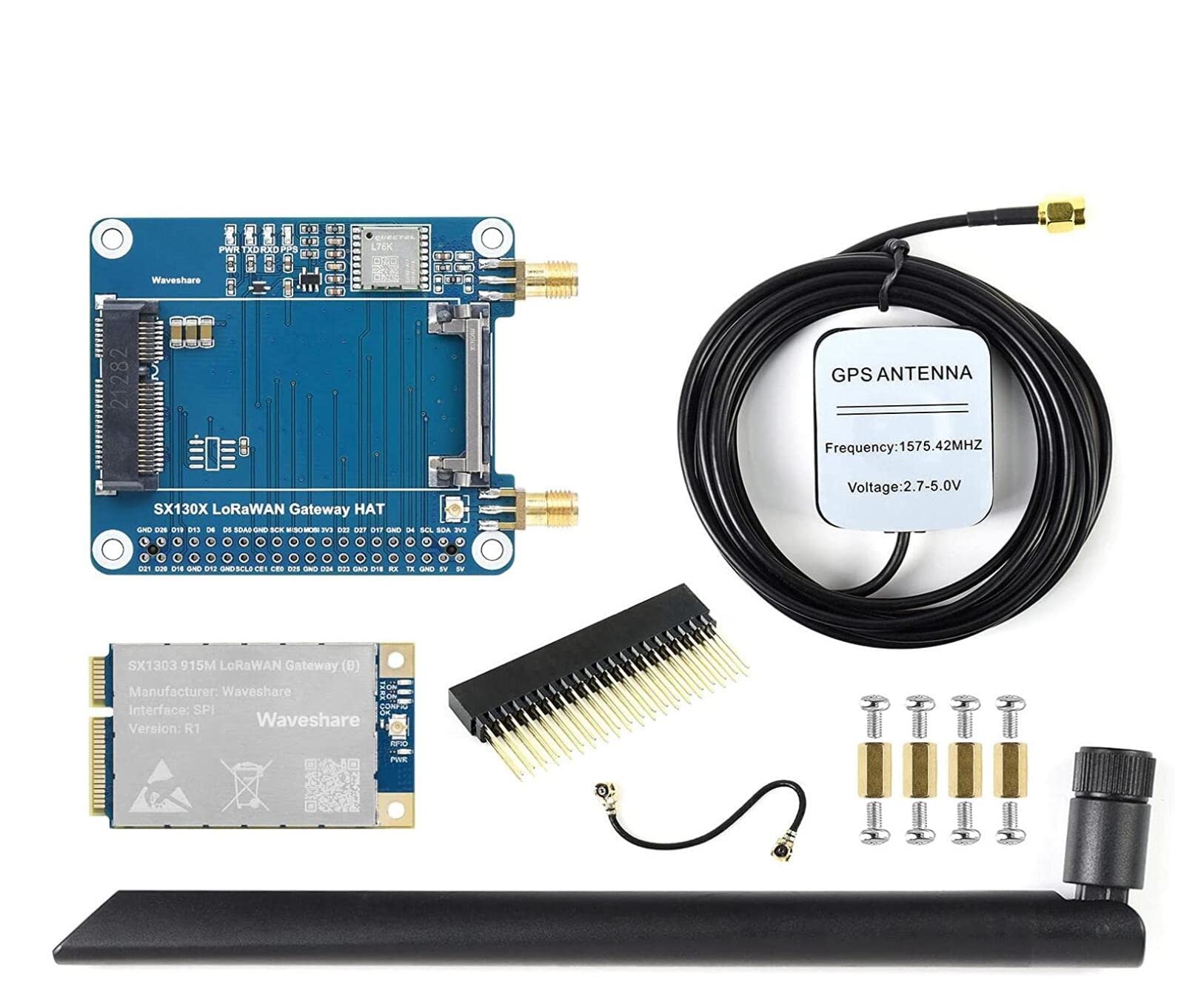 NGW-1set SX1303 915M LoRaWAN Gateway HAT Compatible with Raspberry Pi with L76K Module Standard Mini-PCIe Socket, Long Range Transmission, Large Capacity, Multi-Band Support