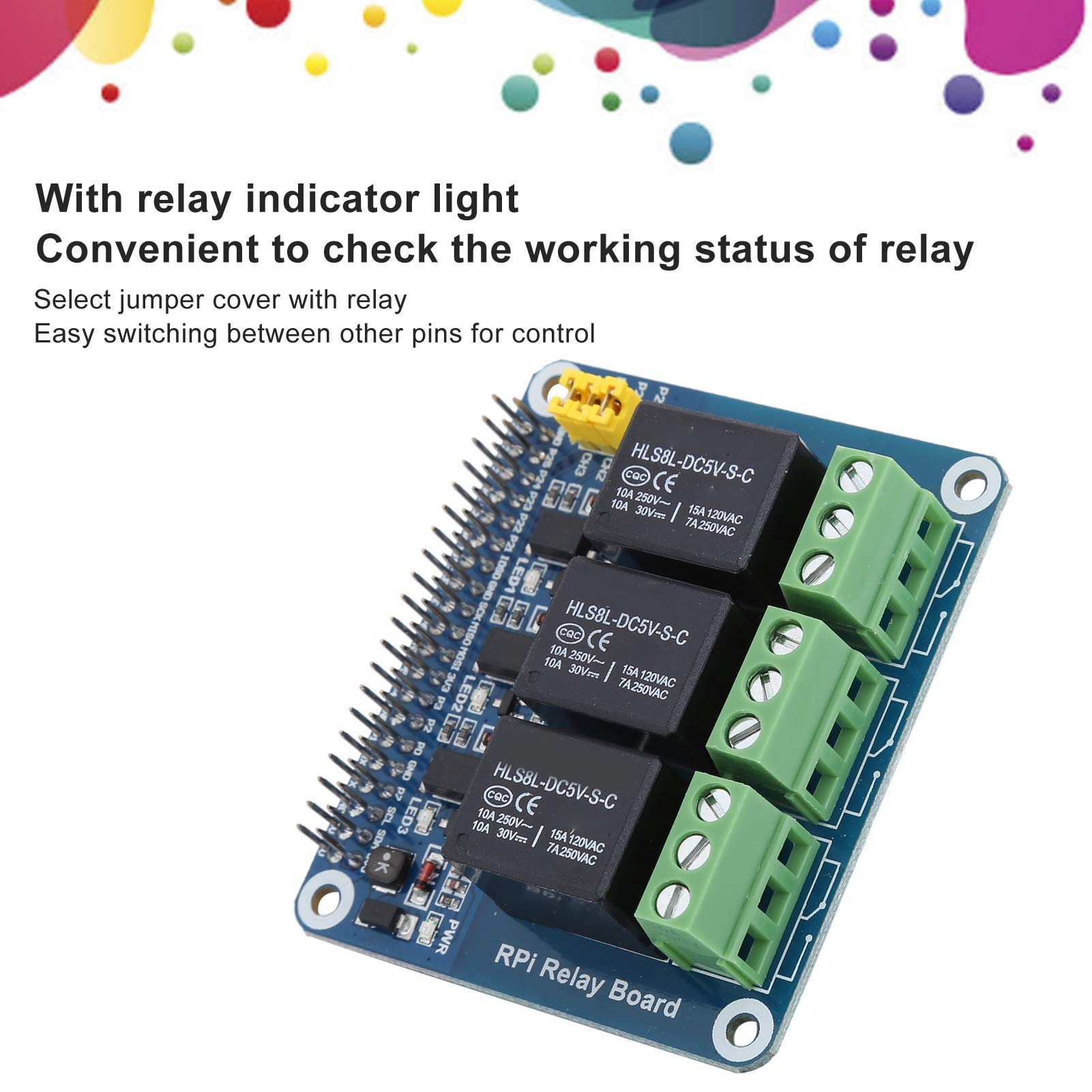 Zyyini Bindpo Relay Module,AC 250V/5A, DC 30V/5A, GPIO Interface 3Way Relay Module Expansion Module with Optocoupler Isolation,Fit for Raspberry Pi AB2B/3B/4B (Raspberry Pi 3-Way Relay)