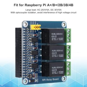 Zyyini Bindpo Relay Module,AC 250V/5A, DC 30V/5A, GPIO Interface 3Way Relay Module Expansion Module with Optocoupler Isolation,Fit for Raspberry Pi AB2B/3B/4B (Raspberry Pi 3-Way Relay)