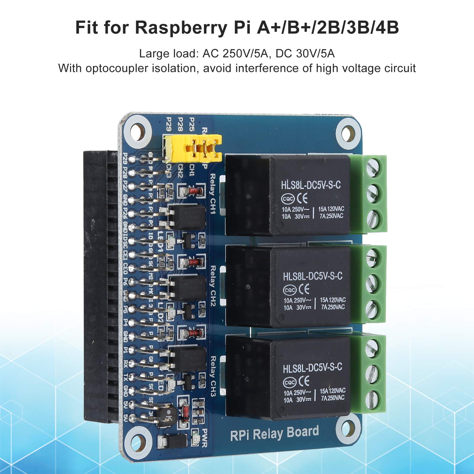 Zyyini Bindpo Relay Module,AC 250V/5A, DC 30V/5A, GPIO Interface 3Way Relay Module Expansion Module with Optocoupler Isolation,Fit for Raspberry Pi AB2B/3B/4B (Raspberry Pi 3-Way Relay)