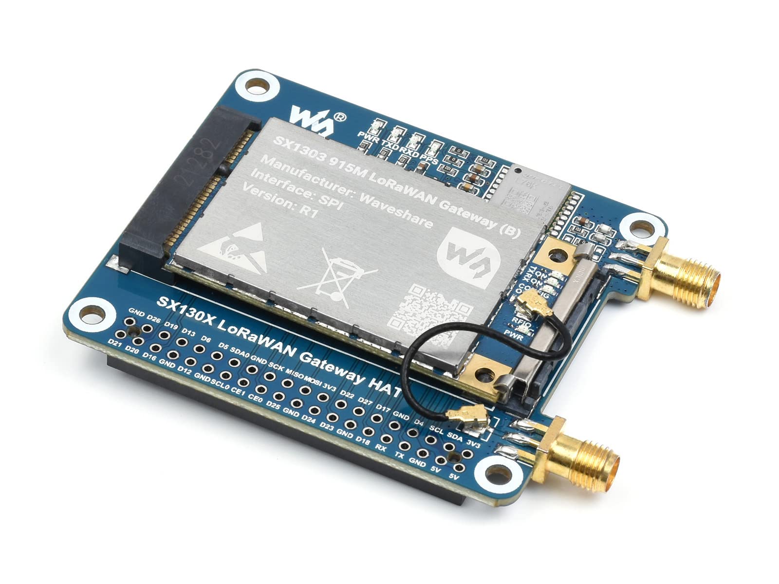 NGW-1set SX1303 915M LoRaWAN Gateway HAT Compatible with Raspberry Pi with L76K Module Standard Mini-PCIe Socket, Long Range Transmission, Large Capacity, Multi-Band Support