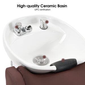 BarberPub Shampoo Barber Classic Chair, Ceramic Shampoo Bowl Sink Chair Station for Spa Beauty Salon 9090