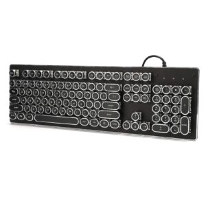 zyyini bindpo usb gaming keyboard, 104-keys wired waterproof mechanical keyboard with color backlit, punk retro typewriter keyboard for desktop laptop, plug and play (black)