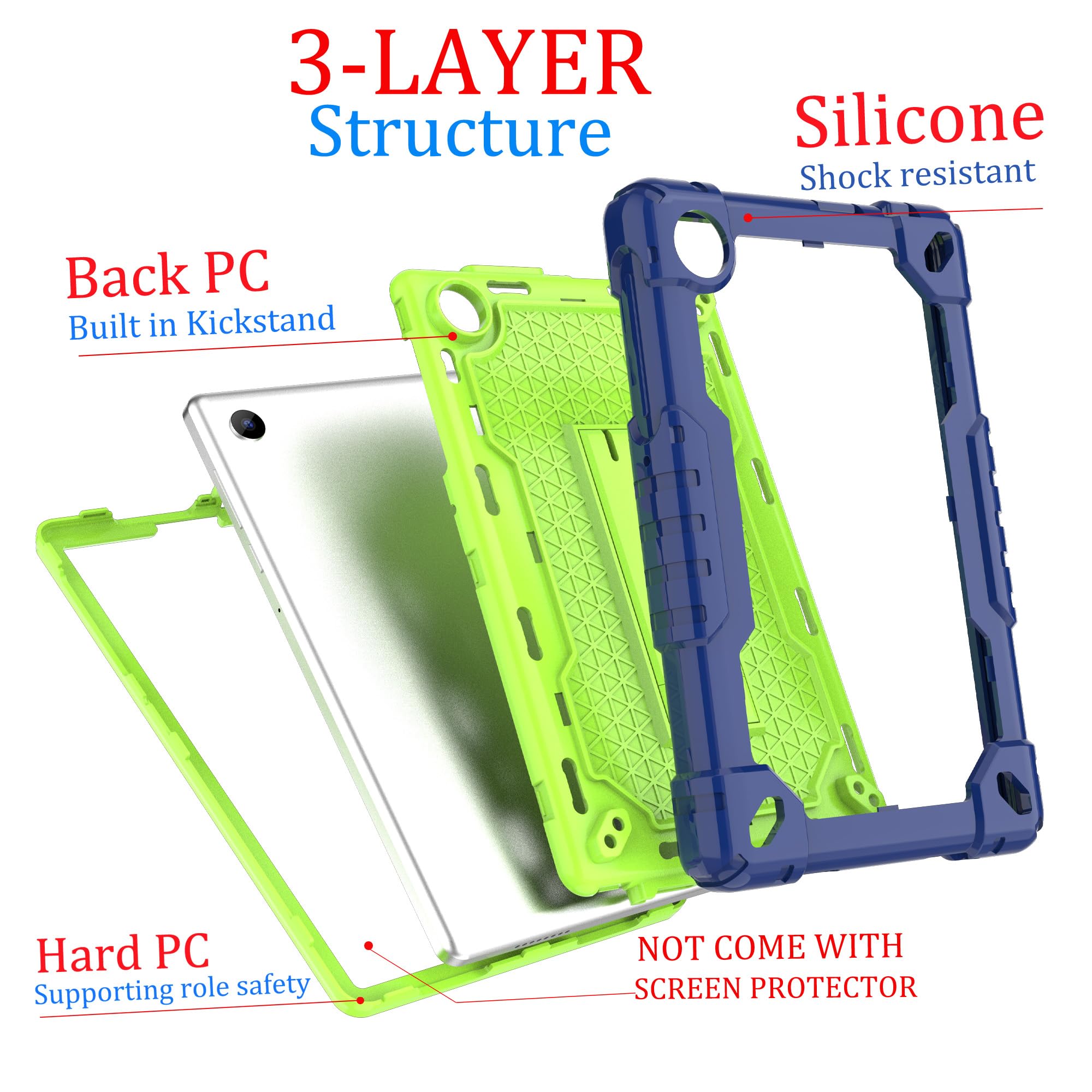 Doemoil for TCL TAB 8 WiFi 9132X/for TCL TAB 8 LE 9137W Tablet Case Soft Silicone Rubber Had Back Shell Kids Friendly Built in Stand Shoulder Strap for TCL TAB 8 WiFi/TCL TAB 8 LE (Navy+Green)