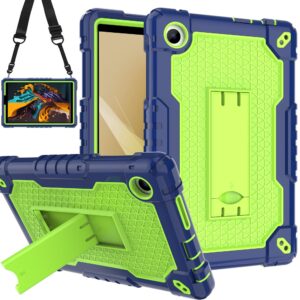 doemoil for tcl tab 8 wifi 9132x/for tcl tab 8 le 9137w tablet case soft silicone rubber had back shell kids friendly built in stand shoulder strap for tcl tab 8 wifi/tcl tab 8 le (navy+green)