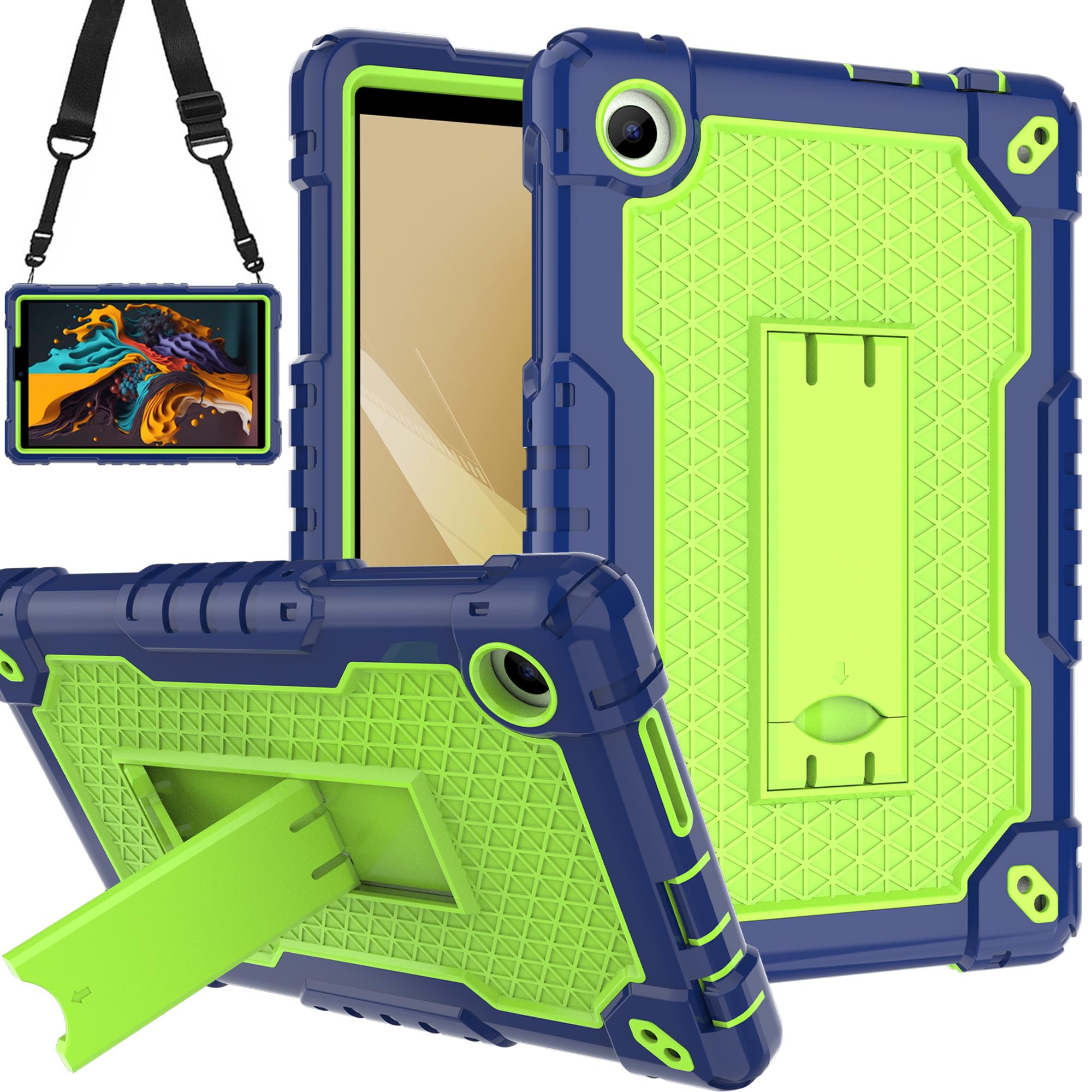 Doemoil for TCL TAB 8 WiFi 9132X/for TCL TAB 8 LE 9137W Tablet Case Soft Silicone Rubber Had Back Shell Kids Friendly Built in Stand Shoulder Strap for TCL TAB 8 WiFi/TCL TAB 8 LE (Navy+Green)