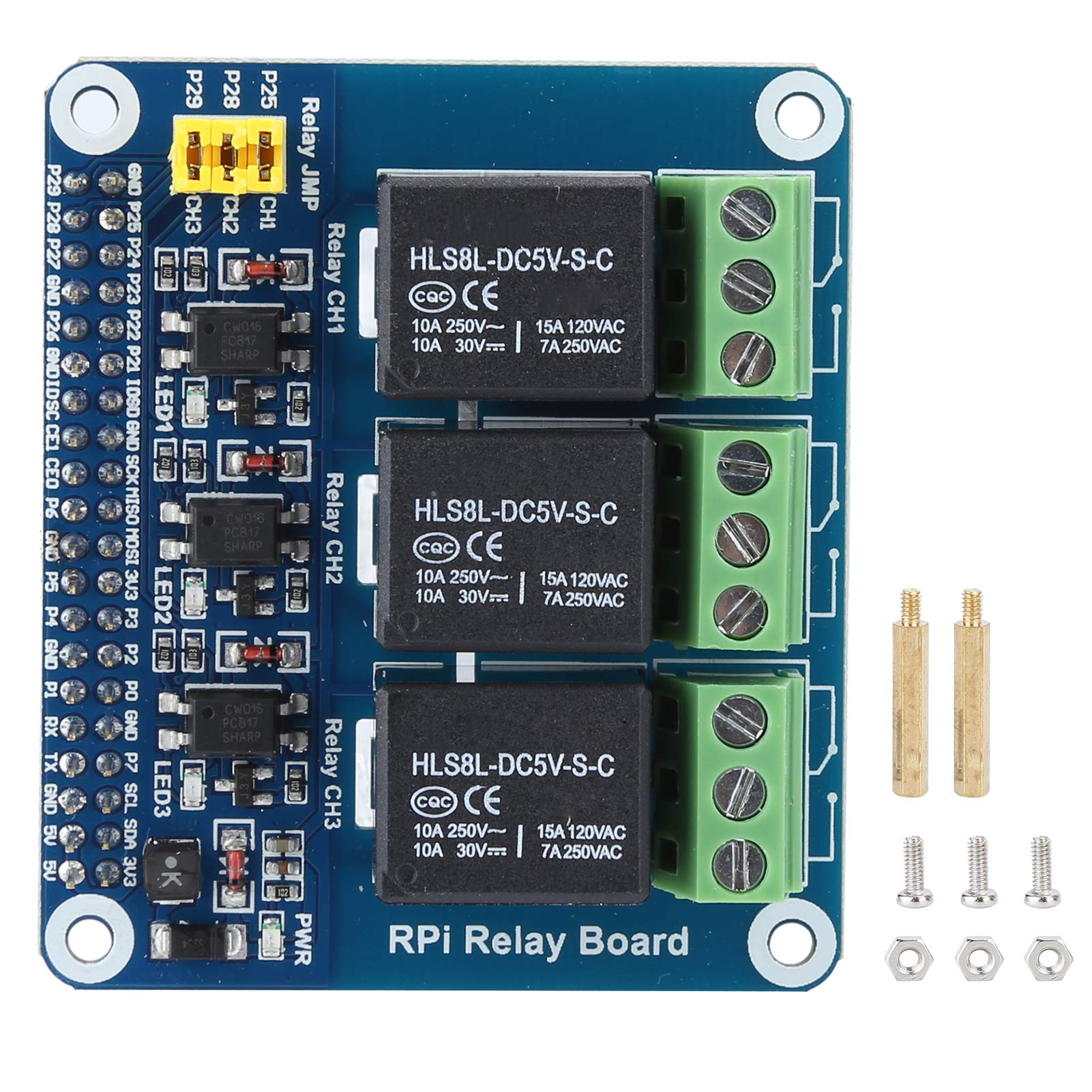 Zyyini Bindpo Relay Module,AC 250V/5A, DC 30V/5A, GPIO Interface 3Way Relay Module Expansion Module with Optocoupler Isolation,Fit for Raspberry Pi AB2B/3B/4B (Raspberry Pi 3-Way Relay)