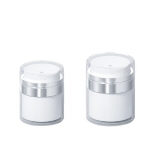 2/3-pack airless pump jar empty cosmetic jar cream jar refillable bottle for moisturizer moisture container for travel push down pump airless pump bottles dispenser for facial face makeup lotion cream (1 oz+1.7oz jar)