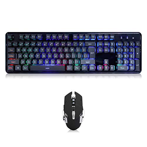 ASHATA Wired Keyboard and Mouse Combo,Portable Corded Gaming Keyboard and Mouse Set with Cool Lighting Effects,Support for Win7 / Win8 / Win10