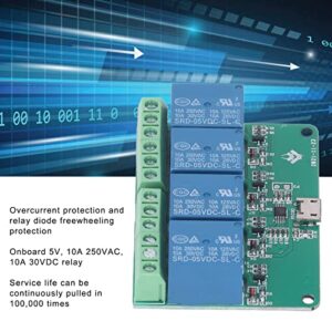 4 Channel Relay Module, Send Serial Commands PCB 10A 250VAC Overcurrent Protection USB Relay Expansion Board Drive Free Intelligent Control for PC