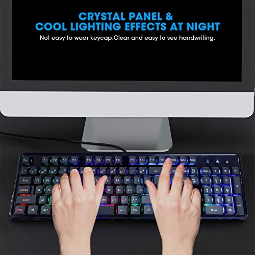 ASHATA Wired Keyboard and Mouse Combo,Portable Corded Gaming Keyboard and Mouse Set with Cool Lighting Effects,Support for Win7 / Win8 / Win10