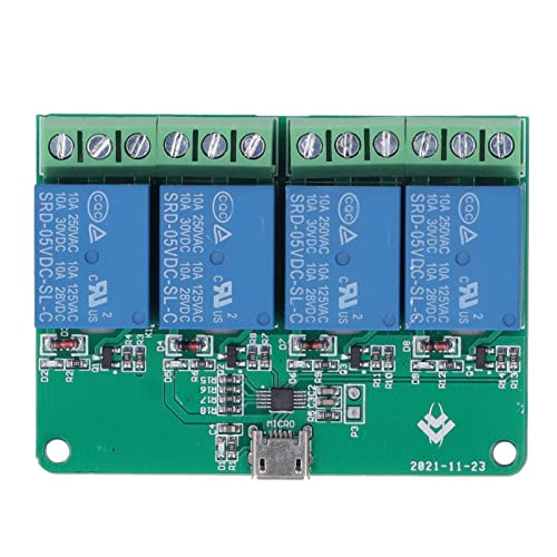 4 Channel Relay Module, Send Serial Commands PCB 10A 250VAC Overcurrent Protection USB Relay Expansion Board Drive Free Intelligent Control for PC