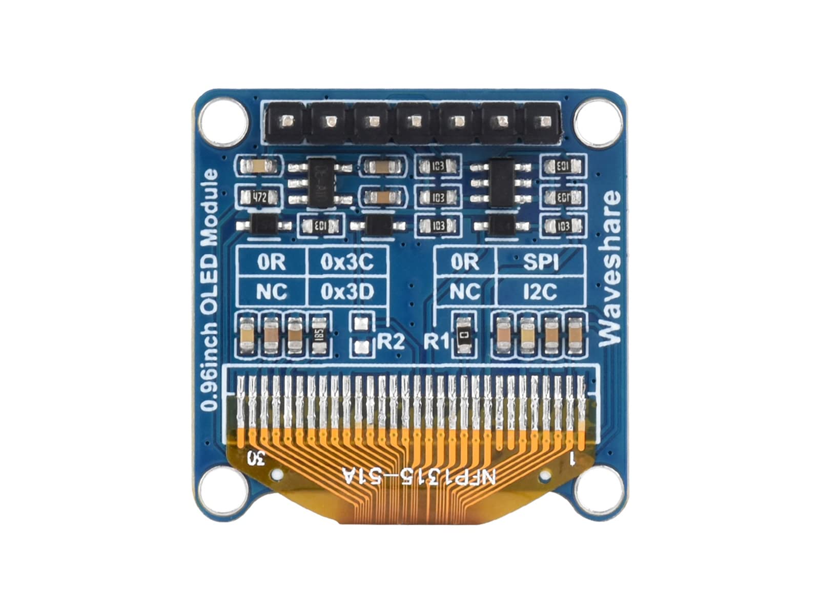 waveshare 0.96inch OLED Display Module for Raspberry Pi/Arduino/STM32, 128×64 Pixels Screen, Blue Display Color, 4-Wire SPI / I2C Communication Interfaces, 3.3V / 5V