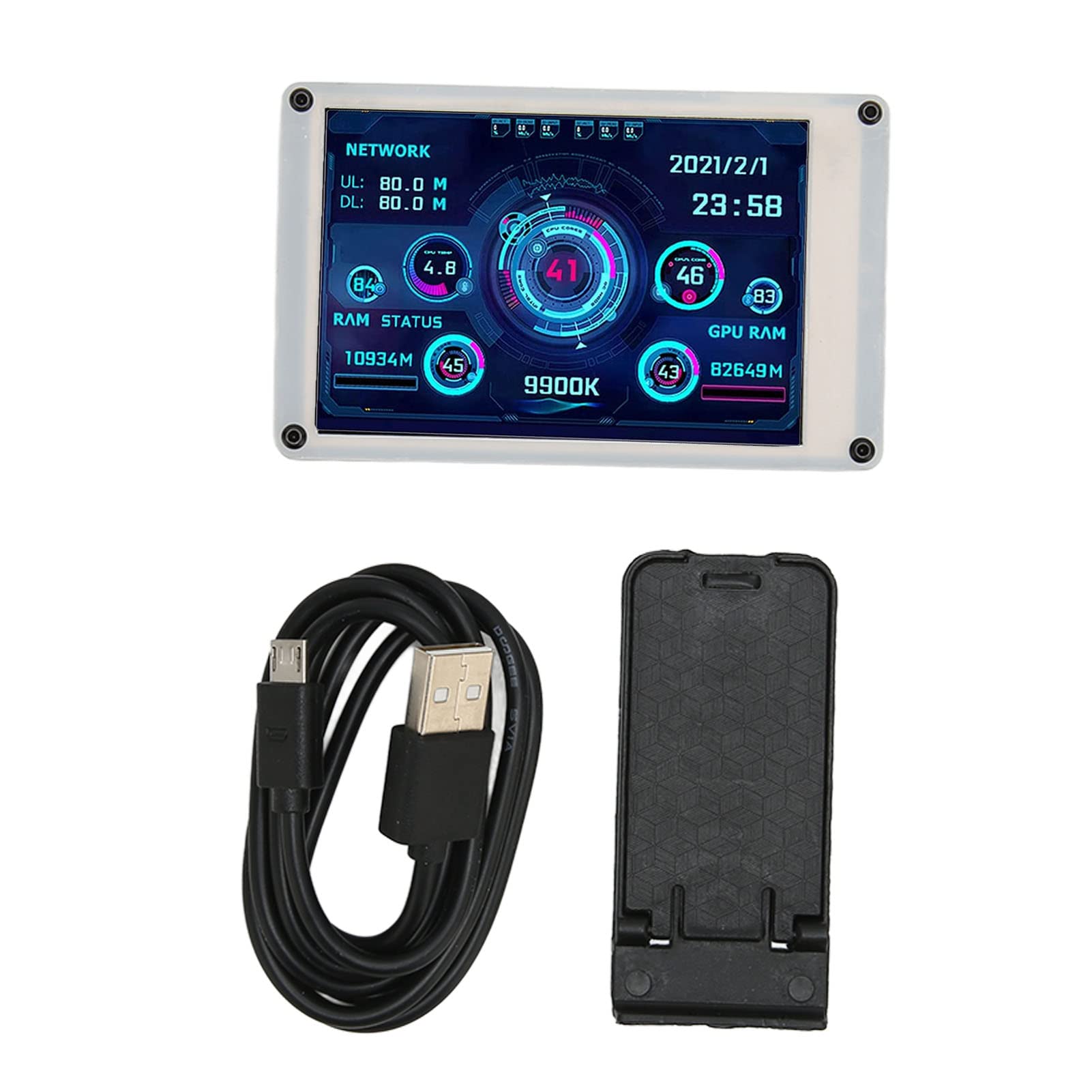 3.5inch IPS USB Mini Screen, Computer Temp Monitor, Dimmable Theme Editor PC CPU Data Monitor, PC Temperature Display for PC ARGB Computer Case Secondary Screen