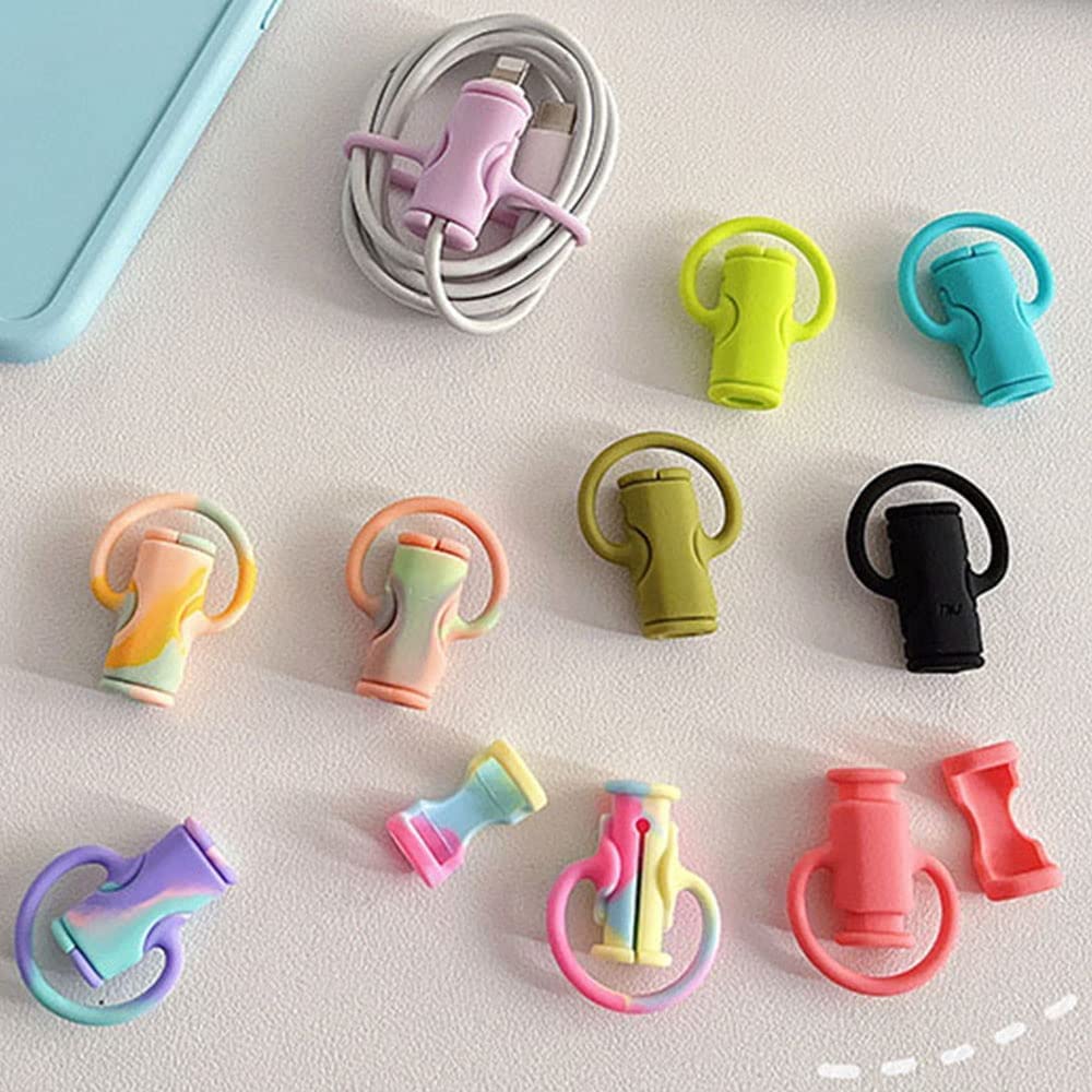 OVNMFH 2 in 1 Data Cable Protector, 10-PCS Mini Cute Silicone Data Cable Winder, Universal Mobile Phone Charger Data Cable Anti-Break Protection Storage Tool