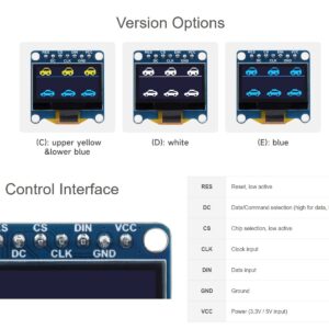 waveshare 0.96inch OLED Display Module for Raspberry Pi/Arduino/STM32, 128×64 Pixels Screen, White Display Color, 4-Wire SPI / I2C Communication Interfaces, 3.3V / 5V