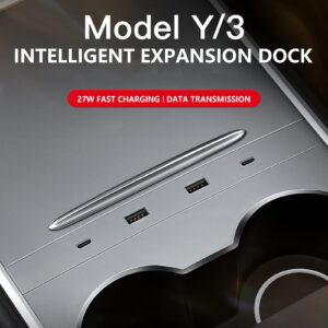 RGSBEBEHOU Tesla Expansion Dock Model 3/Y Center Control HUB Expander USB Charging Adapter Accessory (【60W】 Central Control Dock +C-P Data Cable)