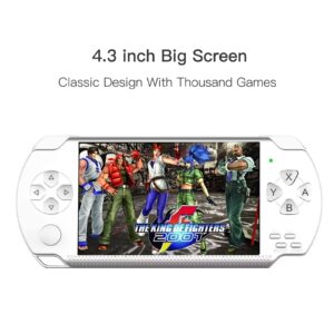 New 4.3" Full Color High-Speed Crisp TFT Widescreen Video Game Console Built-in 10000 Games, with Mini 5P USB, 3.5mm AUX Earphone Output/TV Output, TF Card Holder(White)