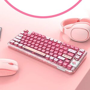 Acogedor RGB Backlit Hot Swappable Pink Mechanical Gaming Keyboard, Triple Mode 2.4G Wireless, Bluetooth, Type C Wired, with 3750mAh Lithium Ion Battery