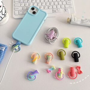 LUOCY 2 in 1 Data Cable Protector, 1/11Pcs Cute Silicone Data Cable Winder, Mini Data Cable Protective Cover, Phone Charger Data Cable Anti-Break Protection Storage Tool (G)