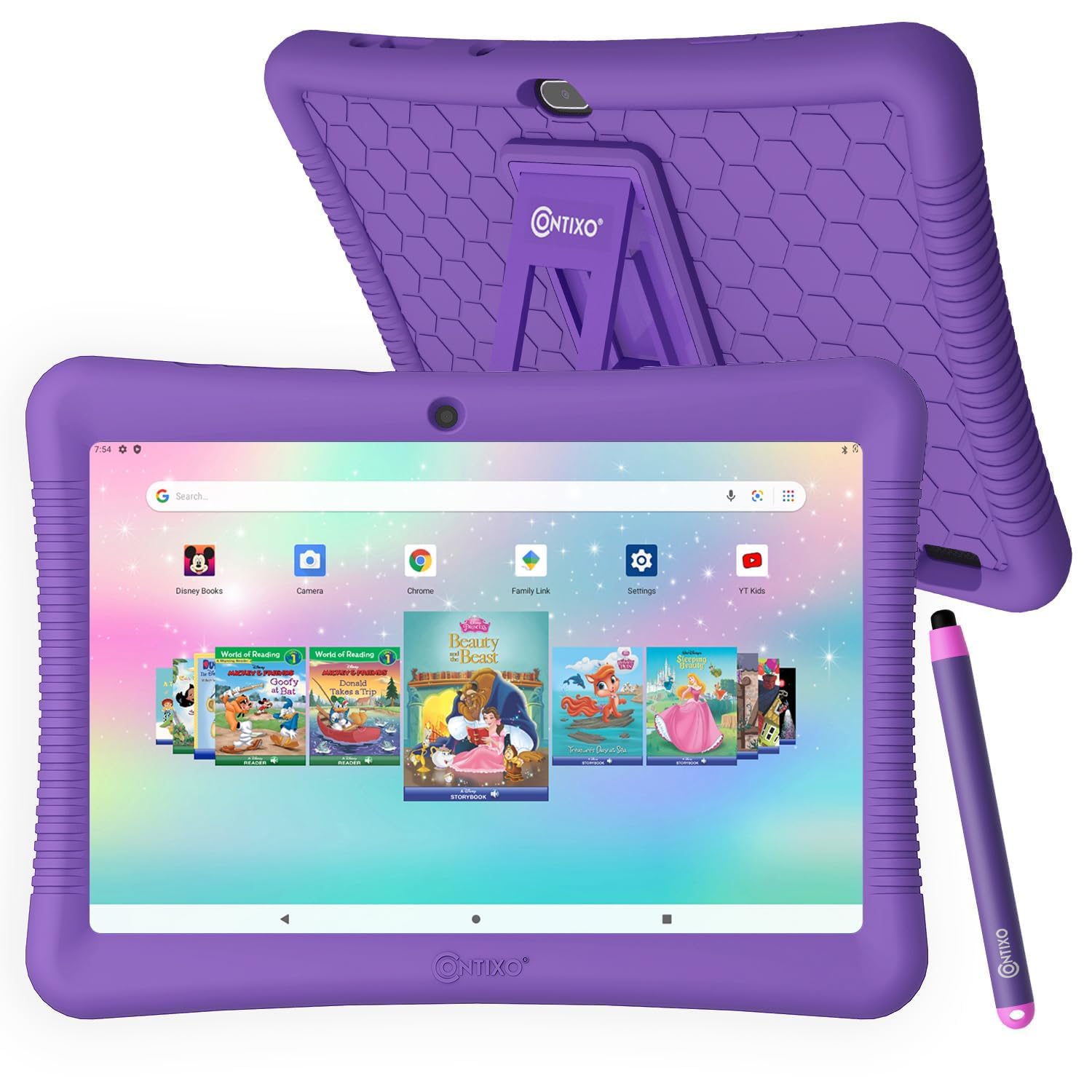 Contixo Kids Tablet, K102 Tablet for Kids and Tablet Sleeve Bag Bundle,10-inch HD, Ages 3-7, Toddler Tablet with Camera, Parental Control, Android 10, 64GB, WiFi, Learning Tablet for Kids - Purple