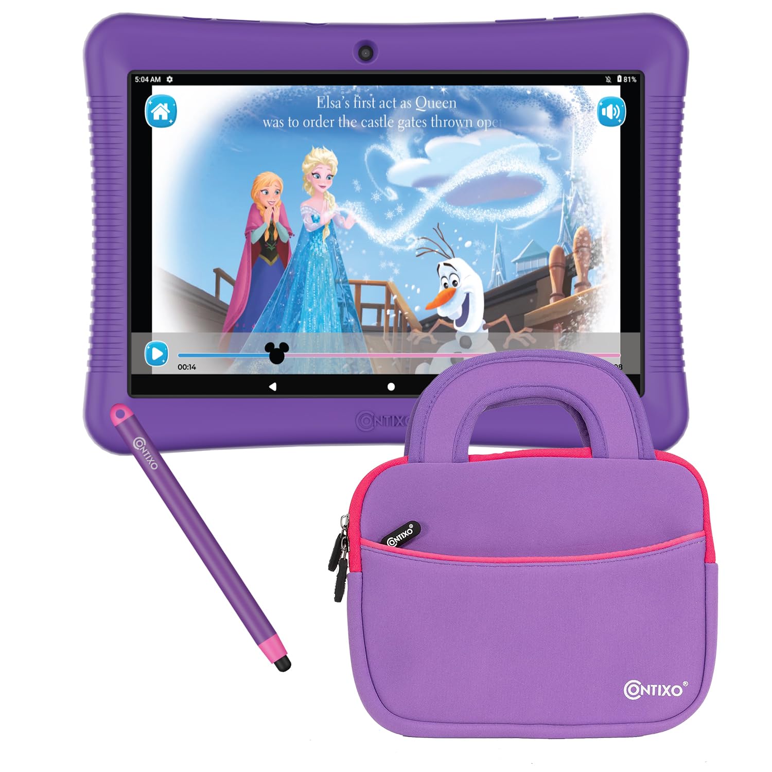 Contixo Kids Tablet, K102 Tablet for Kids and Tablet Sleeve Bag Bundle,10-inch HD, Ages 3-7, Toddler Tablet with Camera, Parental Control, Android 10, 64GB, WiFi, Learning Tablet for Kids - Purple