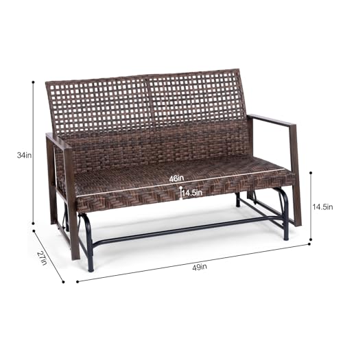 Wicker 2 Person Patio Glider with Double Weaved Wicker Seat, Powder Coated Aluminum Frame, 50" W x 25.5" D x 35.5" H, 400 Lb Weight Capacity